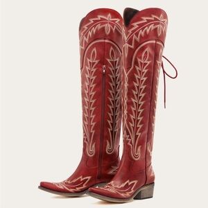 Elegant Red Over the Knee Western Boots